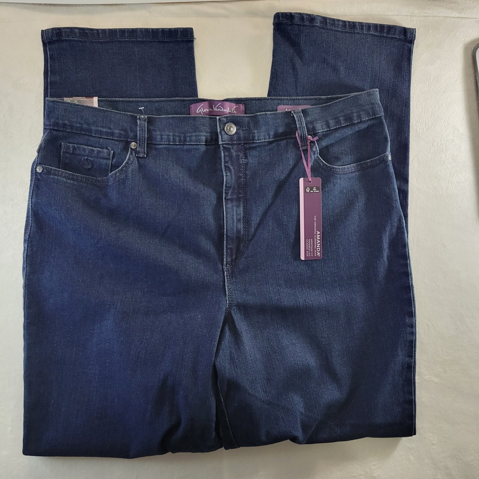 Gloria Vanderbilt Amanda Tapered Leg High Rise Slimming Jeans Blue 18 Average